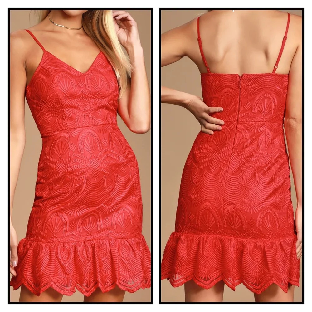 Lulu's Shura Cherry Red Embroidered Sleeveless Dress Size Small